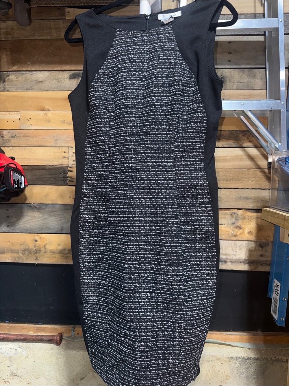 White House Black Market Black and Gray Tweed Midi Sheath Dress size 6